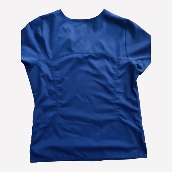 SCRUBS medical scrub top deep blue V-neck shot sleeves double pockets Women M - Picture 8 of 14
